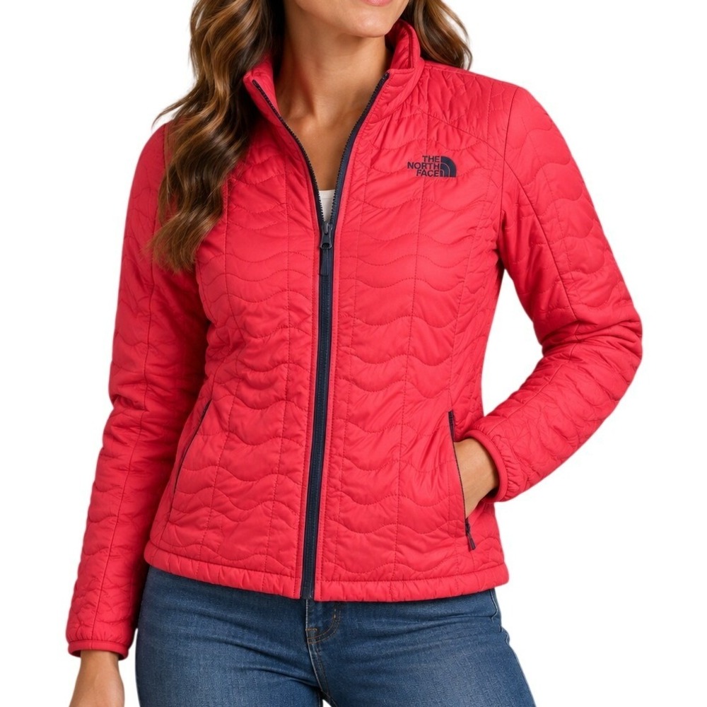 The North Face Coral And Blue Quilted Lightweight Full Zip Jacket Women's Medium